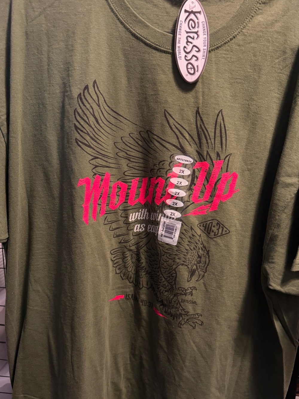 Men's Olive Green 'Mount Up' Graphic Tee with Pink Print